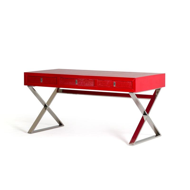 21 Red Crocodile MDF and Steel Desk By Homeroots