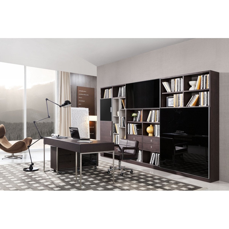 30 Brown Oak and Grey Veneer MDF Glass and Stainless Steel Desk By Homeroots
