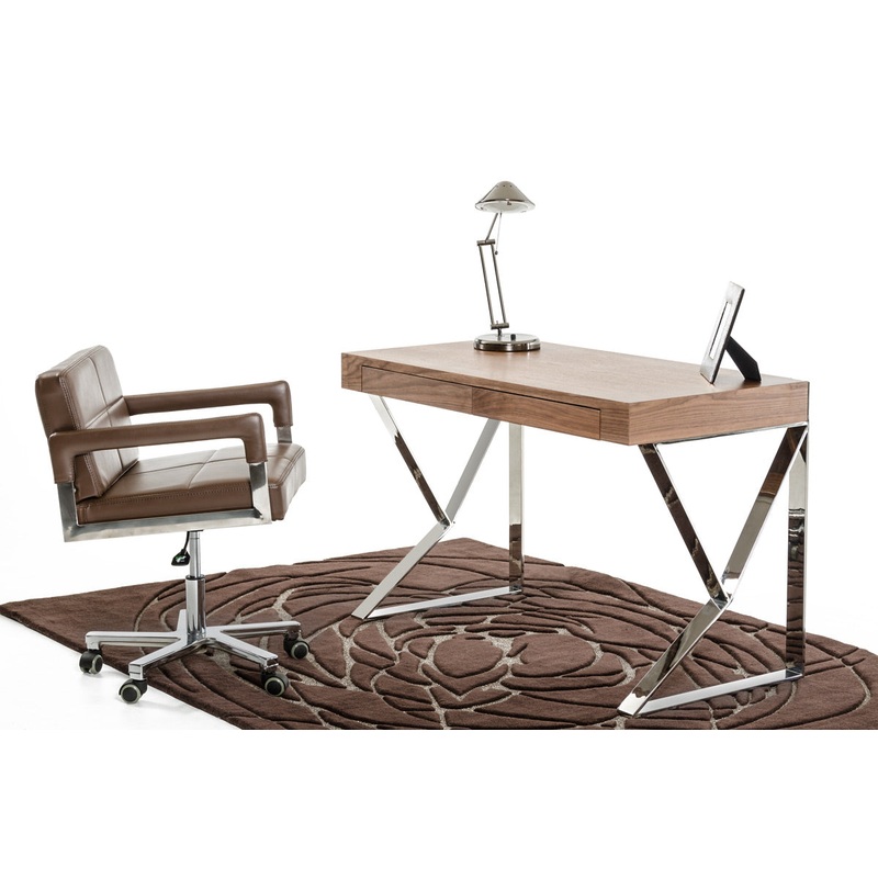 30 Walnut Veneer and Steel Office Desk By Homeroots