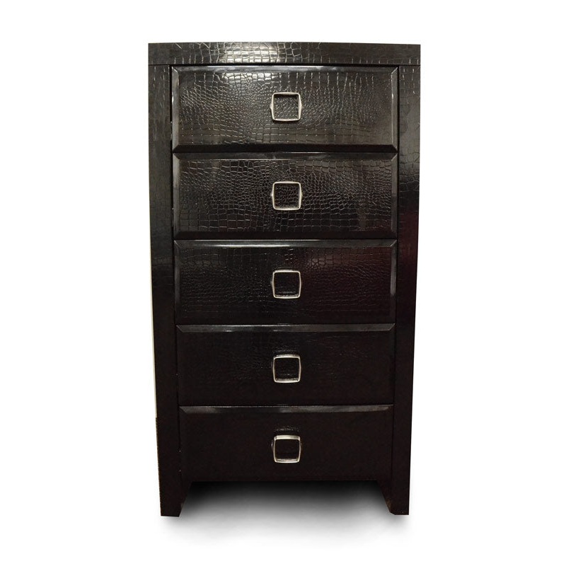 44 Black Crocodile MDF Chest with 5 Drawers By Homeroots