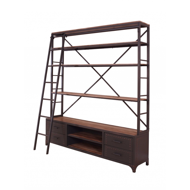 74 X 29 X 83 Sandy Gray Metal Tube Bookcase With Ladder By Homeroots