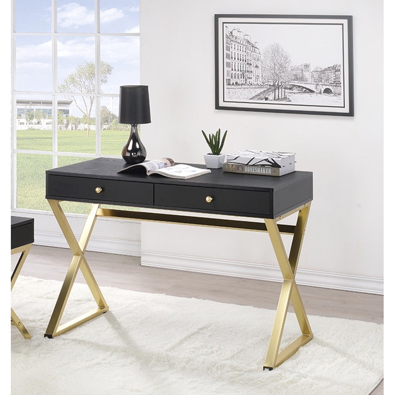 Black And Brass Particle Board Desk By Homeroots