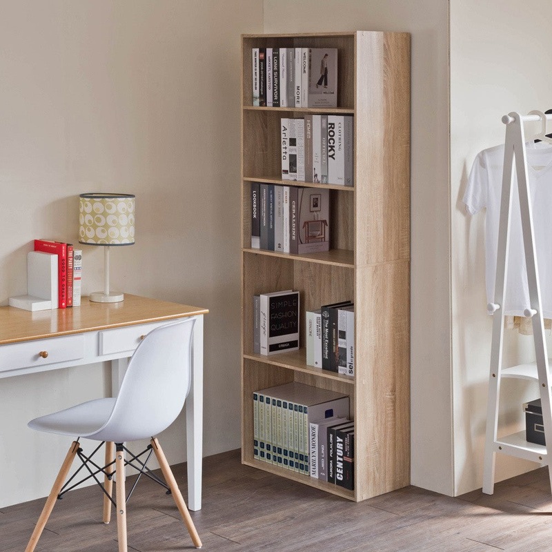 Classic Natural Finish Five Shelf Bookcase By Homeroots