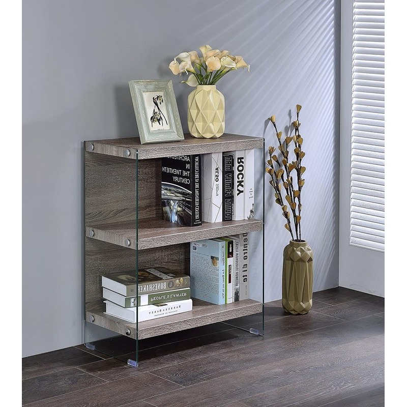 Clear Glass And Gray Oak Bookcase By Homeroots