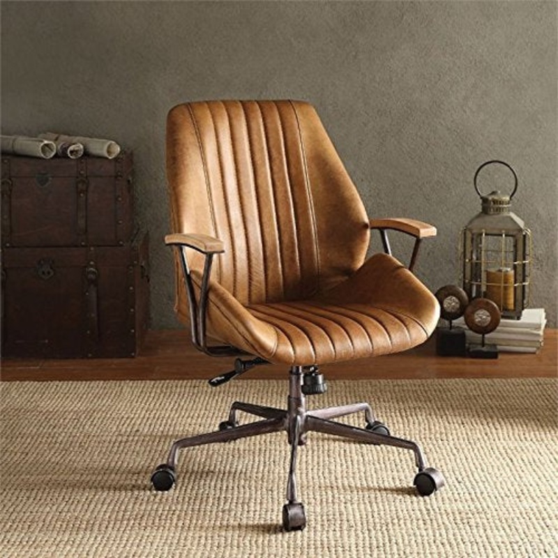 Coffee Top Grain Leather Metallic Eecutive Office Chair By Homeroots