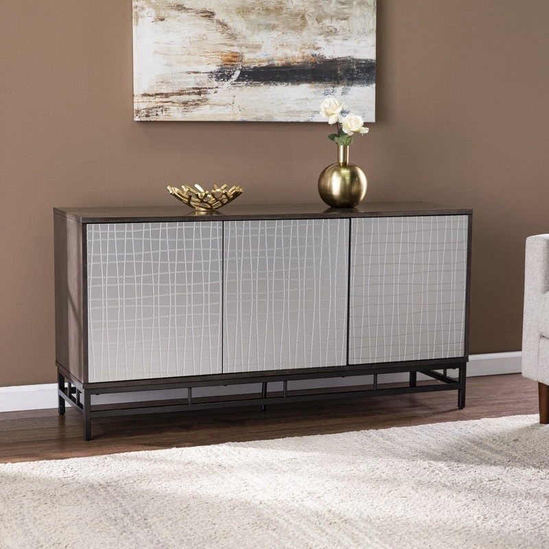 Contemporary Grid Lines Three Door Accent Cabinet By Homeroots