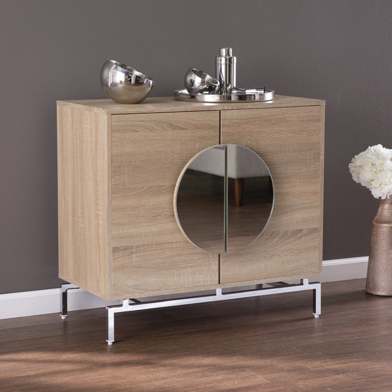 Contemporary Mirrored Circle Double Door Bar Cabinet By Homeroots