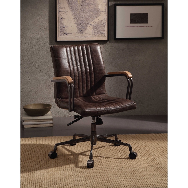 Distressed Chocolate Top Grain Leather Eecutive Office Chair By Homeroots