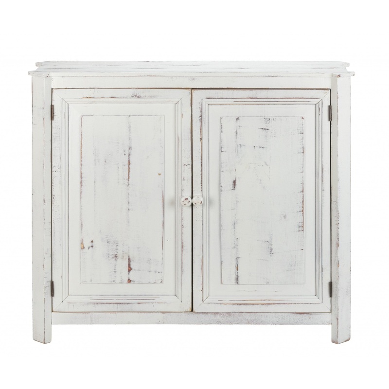 Distressed White Wooden Two Door Accent Cabinet By Homeroots