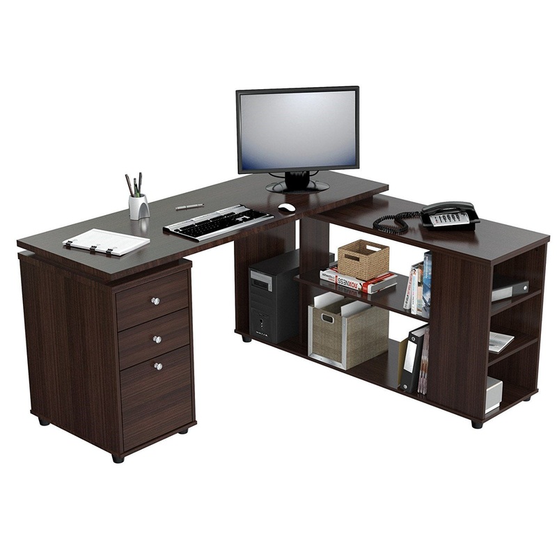 Espresso Finish 3 Drawer L Shape Computer Desk with Storage By Homeroots