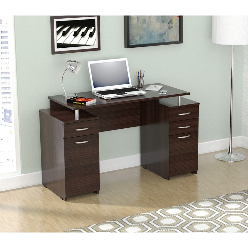 Espresso Finish Wood Computer Desk with Four Drawers By Homeroots