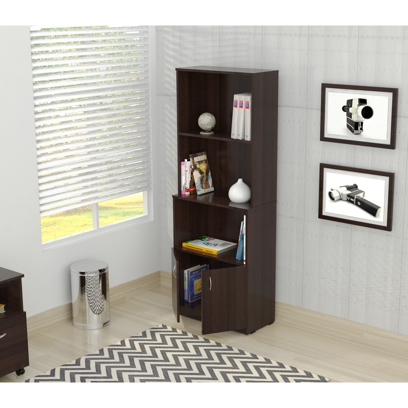 Espresso Finish Wood Three Self and Cabinet Bookcase By Homeroots