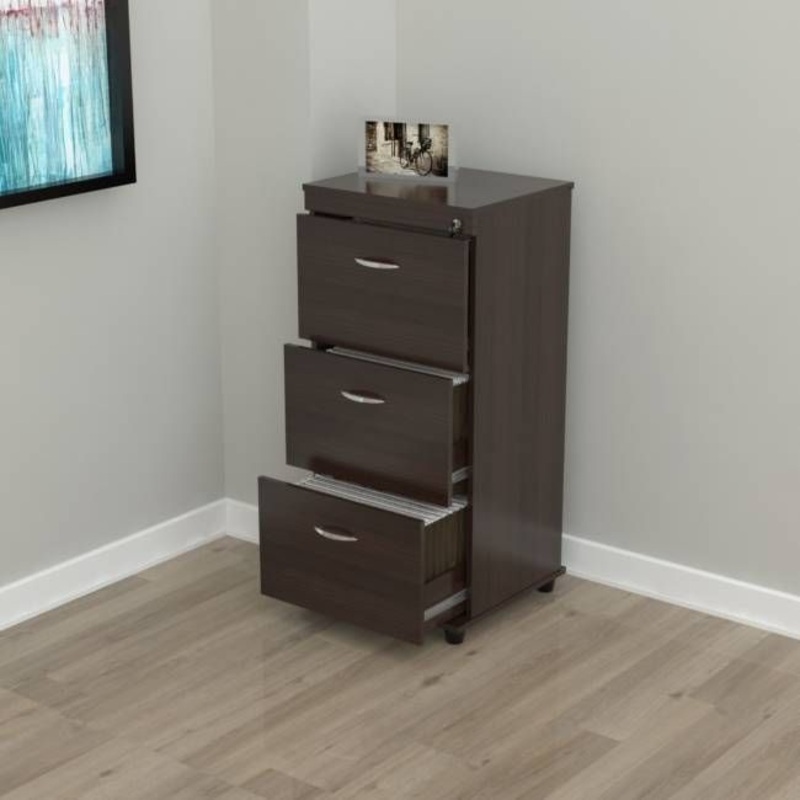 Espresso Wood Three Drawer filing Cabinet By Homeroots