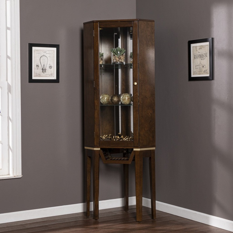 Fancy Tall Lighted Corner Curio Cabinet By Homeroots