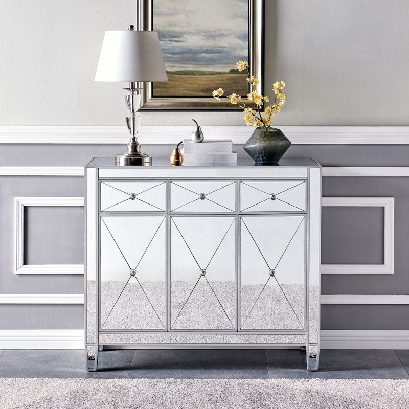 Glamorous Mirrored Bling Three Door Accent Cabinet By Homeroots