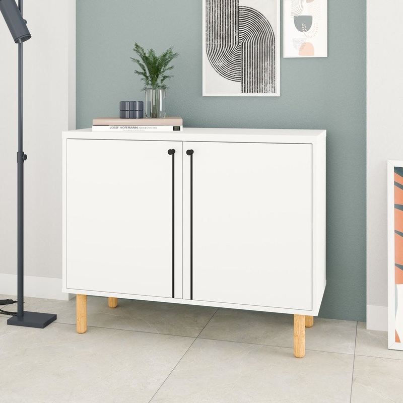 Iko White Modern Sideboard Double Door Cabinet By Homeroots