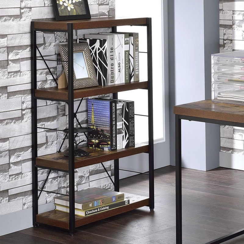 Industrial Rustic Dark Weathered Oak Finish Bookcase By Homeroots