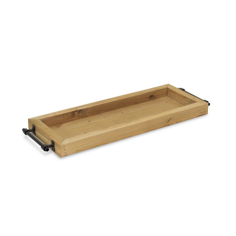 Long Wood Tray With Metal Handles By Homeroots
