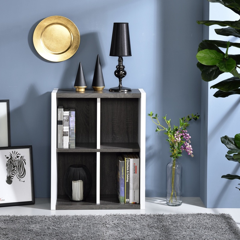 Modern Dark Gray And White Four Cube Storage Bookshelf By Homeroots