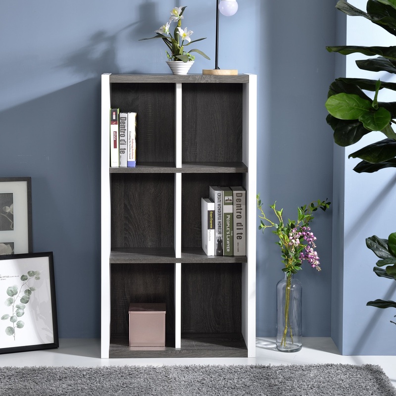 Modern Dark Gray And White Six Cube Storage Bookshelf By Homeroots