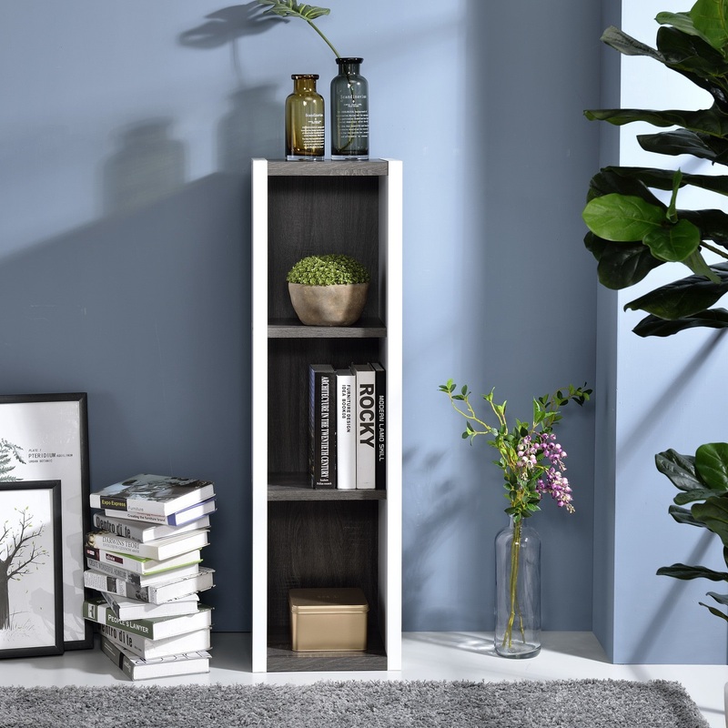 Modern Dark Gray And White Three Cube Storage Bookshelf By Homeroots
