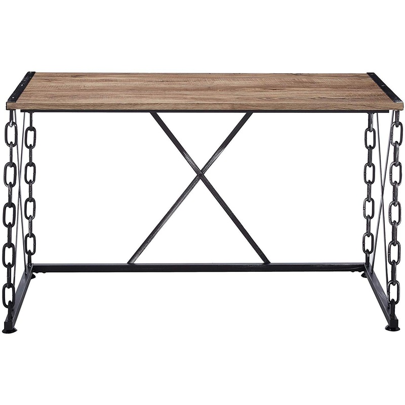 Modern Farmhouse Oak and Black Chain Link Office Desk By Homeroots