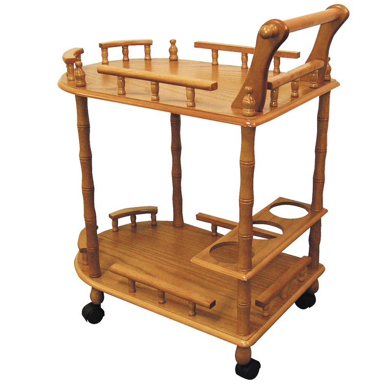 Oak Finish Rolling Wine Bar Cart By Homeroots