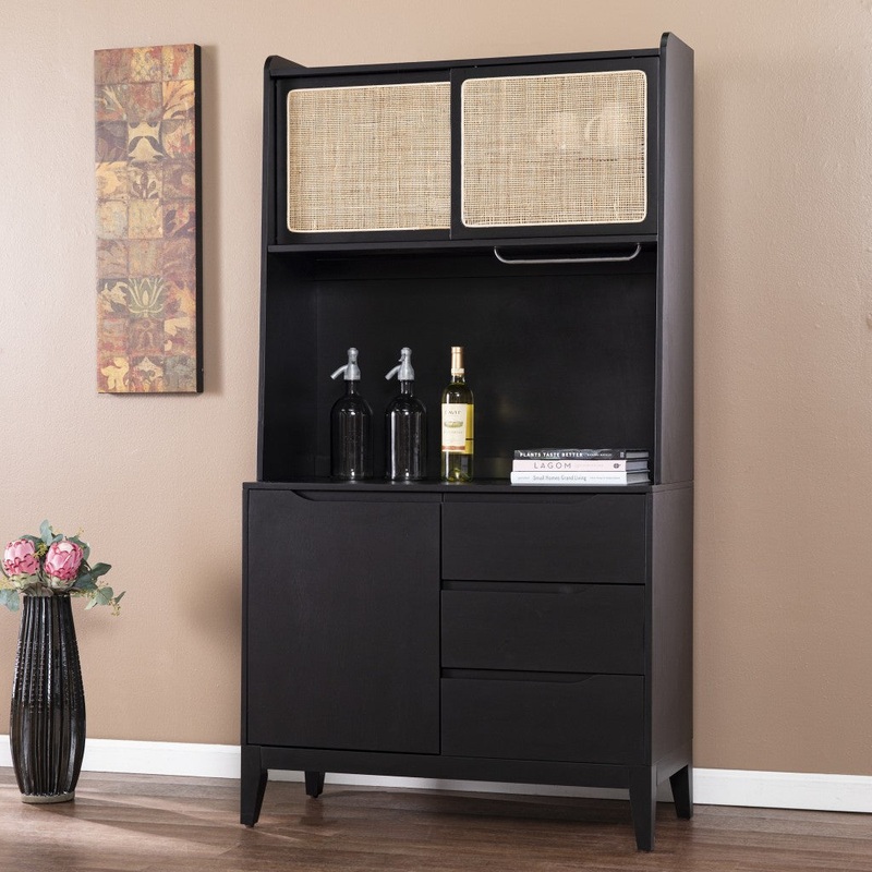 Rustic Black And Light Bamboo Tall Buffet Cabinet By Homeroots