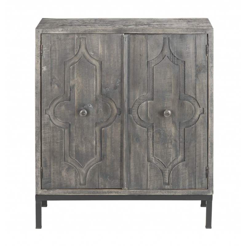 Rustic Gray Wash Scroll Wood Two Door Accent Cabinet By Homeroots