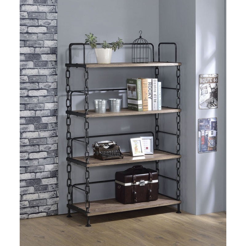 Rustic Oak And Antique Black Particle Board Bookshelf By Homeroots