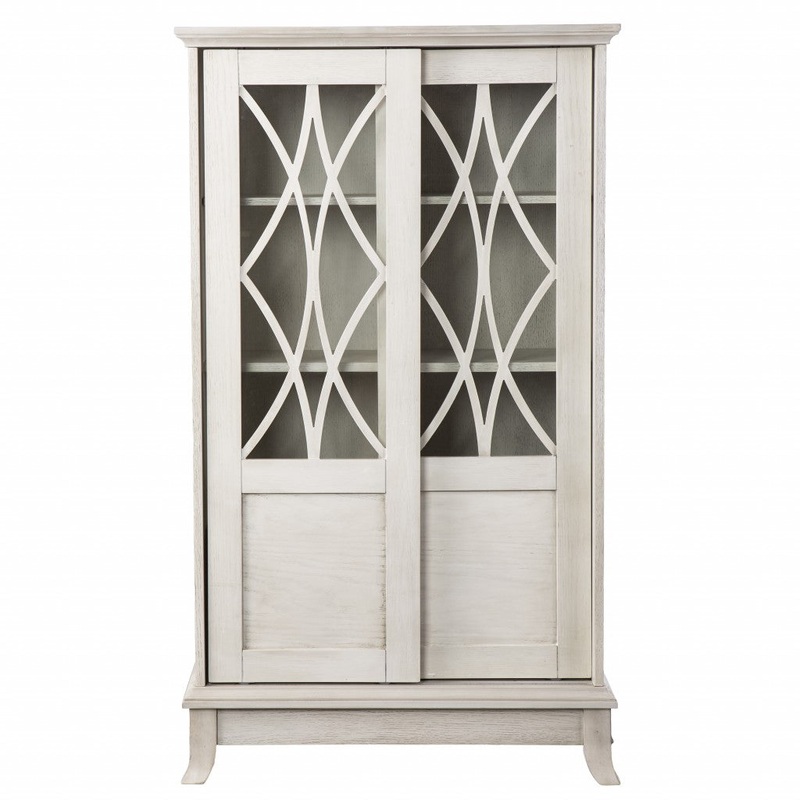 Rustic White Sliding Double Door Accent Cabinet By Homeroots