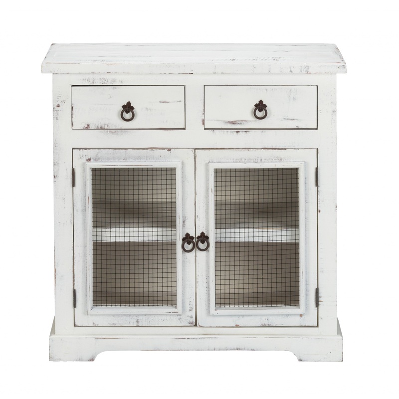 Rustic White Wood And Wire Two Door And Drawer Accent Cabinet By Homeroots