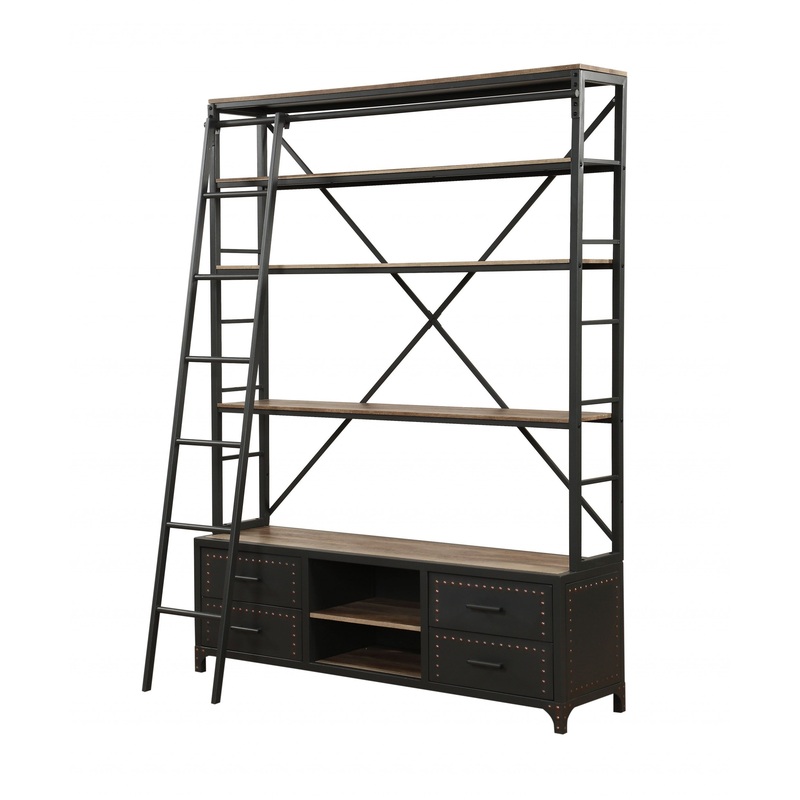 Sandy Gray Metal Tube Bookcase With Ladder By Homeroots