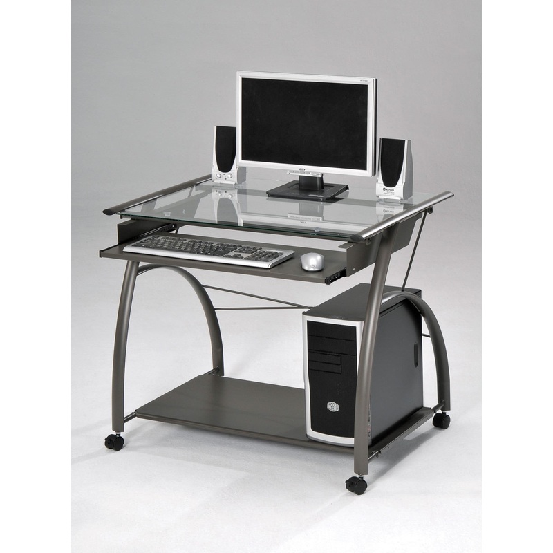 Sleek Pewter and Glass Computer Desk. By Homeroots