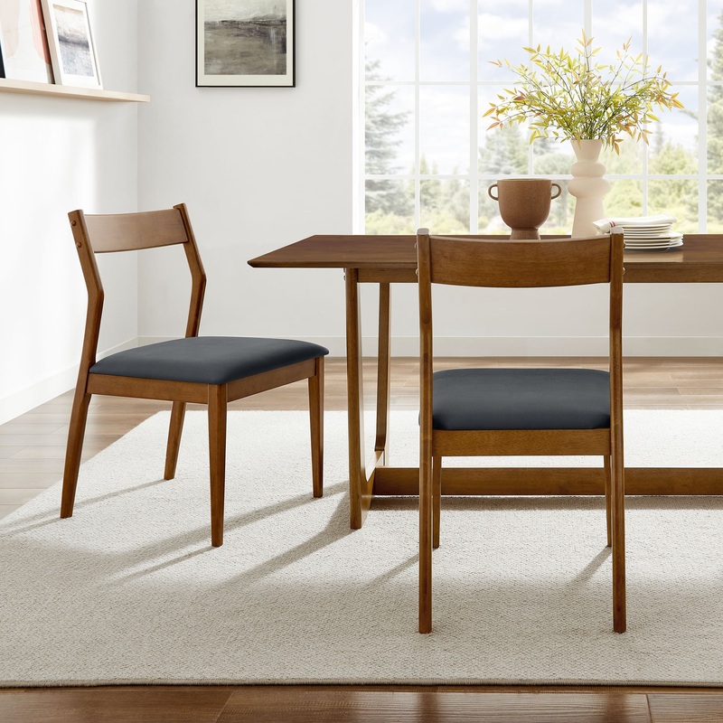 Solara Vegan Leather Wood Dining Side Chairs Set of 2 by Modway