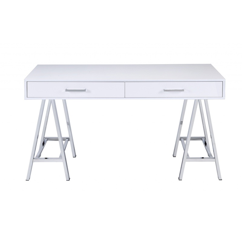 White And Chrome Glossy Polyester Desk By Homeroots