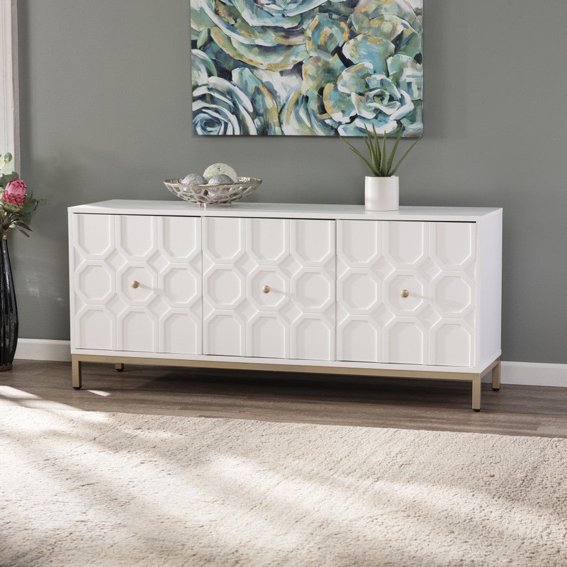 White And Gold Moroccan Dynasty Three Door Accent Cabinet By Homeroots