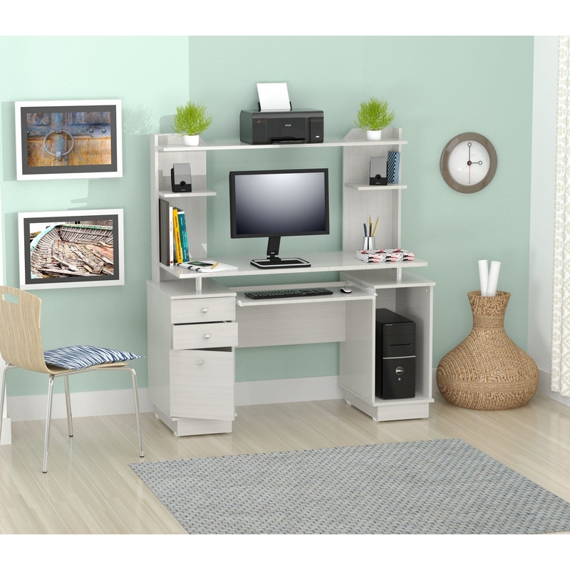 White Finish Wood Computer Desk with Hutch By Homeroots