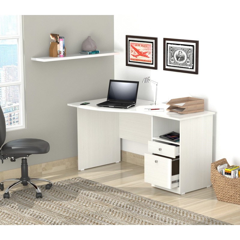 White Finish Wood Curved Top Writing Desk By Homeroots