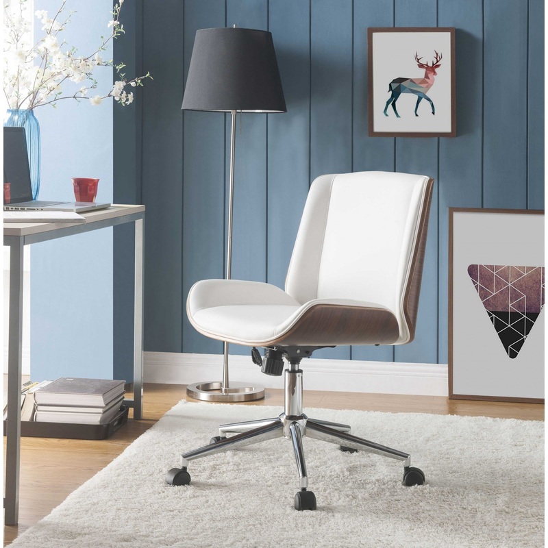 White Leatherette And Walnut Office Chair By Homeroots - 319081