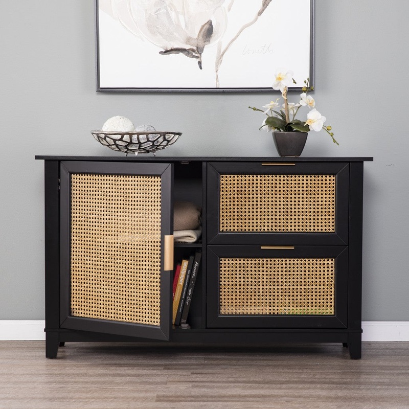 Black And Cane Bamboo Accent Storage Cabinet By Homeroots
