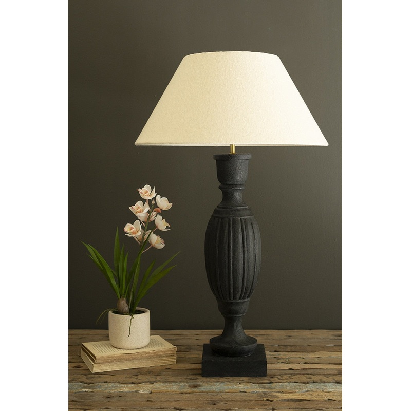 Black Turned Mango Wood Black Table Lamp With Tapered Shade By Kalalou
