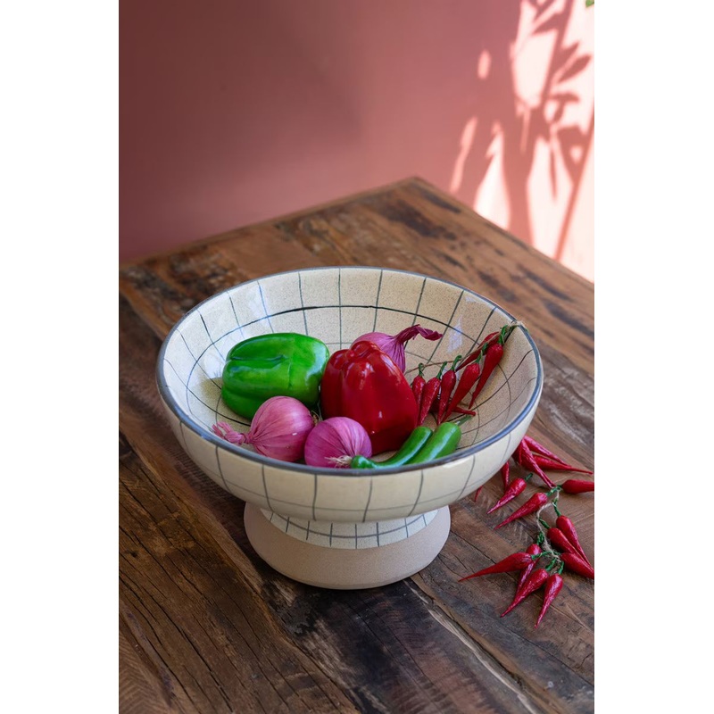 Ceramic Grid Design Compote By Kalalou