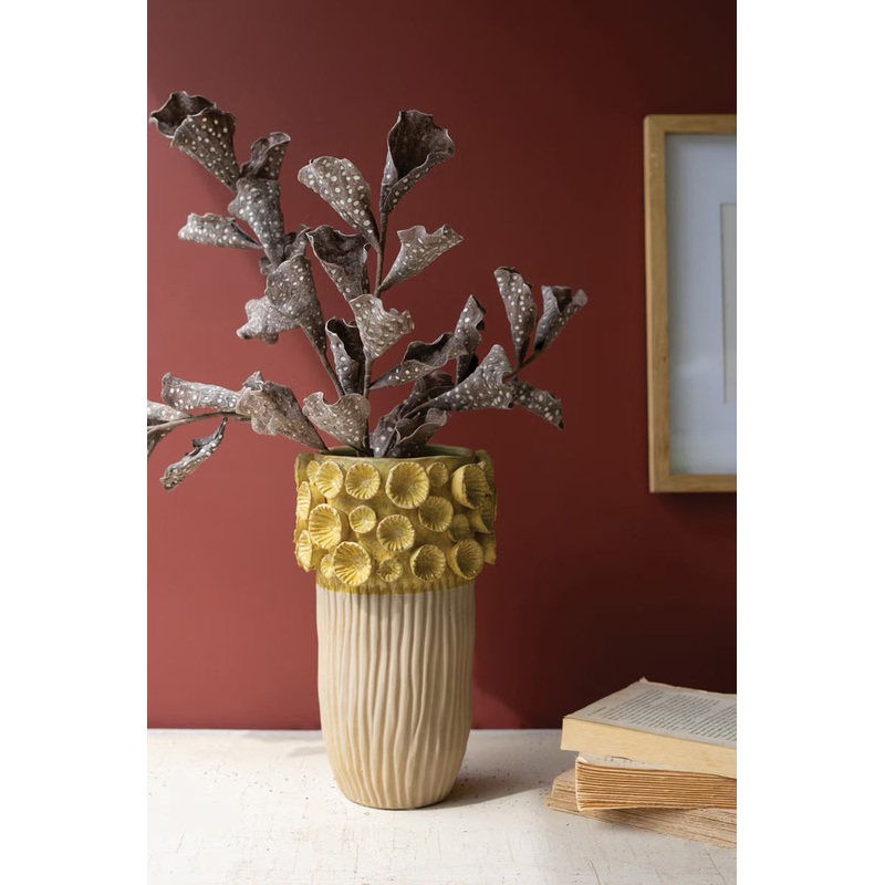 Ceramic Vase With Yellow Flower Detail - Large By Kalalou