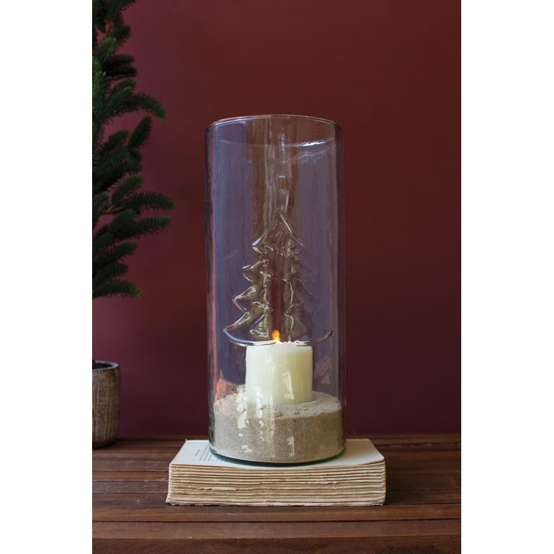 Clear Glass Cylinder With Embossed Christmas Tree By Kalalou