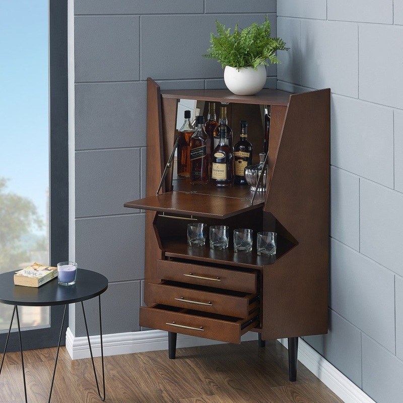 Cosmo Brown And Black Corner Bar Cabinet By Homeroots