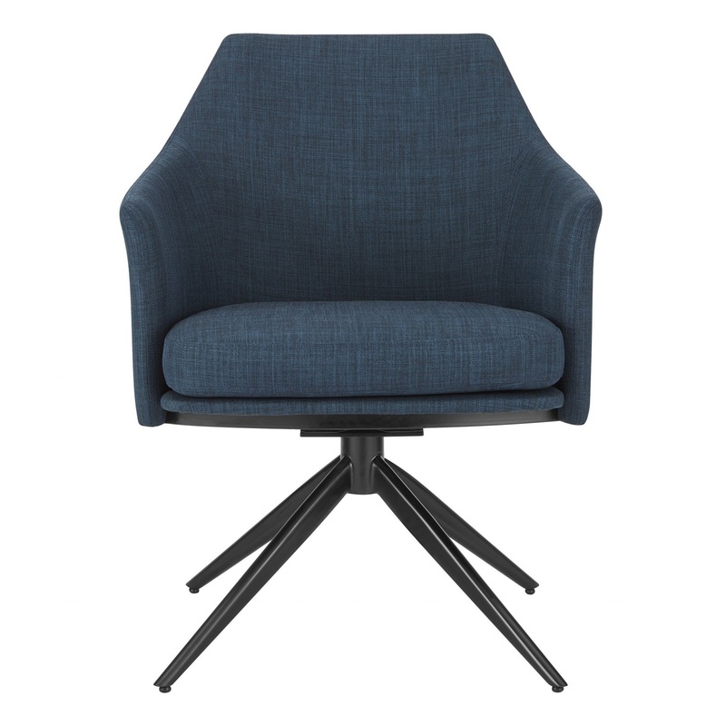 Dark Teal Blue Fabric And Black Swivel Armchair By Homeroots