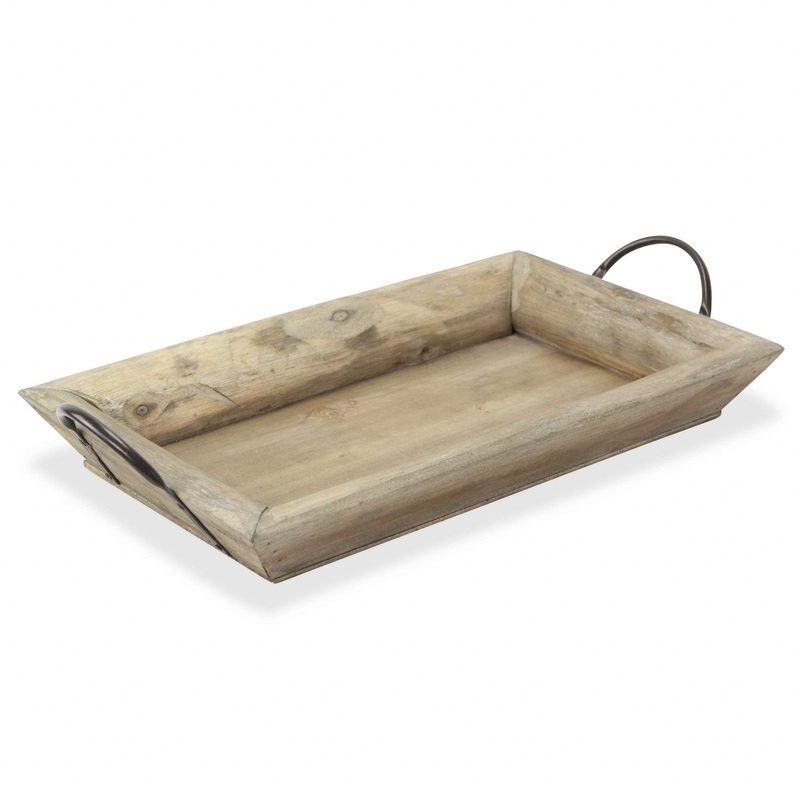 Deep Wooden Tray With Metal Handles By Homeroots