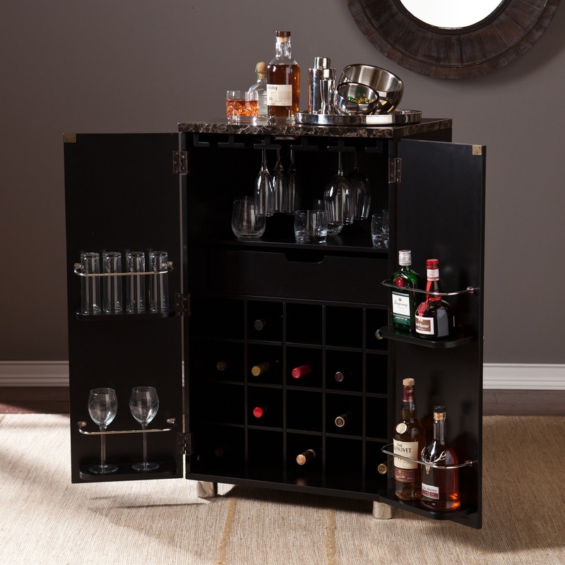 Metro Black Wood And Marble Bar Cabinet By Homeroots