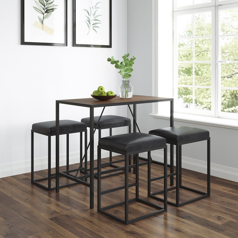 Modern Geo Black And Walnut Five Piece Bar Set By Homeroots